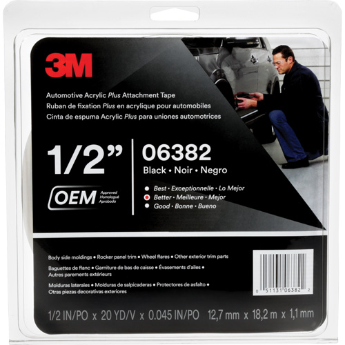 3M Automotive Acrylic Tape, 18 M (60') L x 12.7 mm (1/2") W, 45 mils, Acrylic Haskins Industrial Inc.