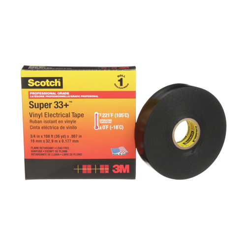 Scotch&reg; Super 33+ Vinyl Electrical Tape, 19 mm (3/4") x 33 m (108'), Black, 7 mils Haskins Industrial Inc.