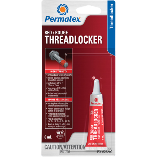 Permanent Strength Threadlocker, Red, High, 6 ml, Tube Haskins Industrial Inc.