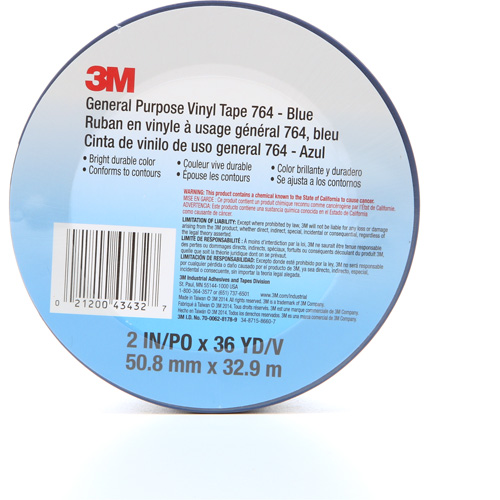 764 General-Purpose Vinyl Tape, 50.8 mm (2") W x 32.9 m (108') L, 5 mils, Blue Haskins Industrial Inc.