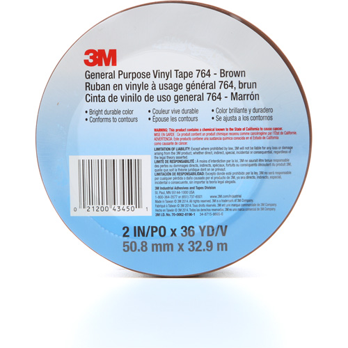 764 General-Purpose Vinyl Tape, 50.8 mm (2") W x 32.9 m (108') L, 5 mils, Brown Haskins Industrial Inc.