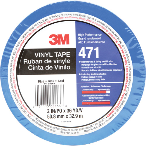 471 Vinyl Tape, 50.8 mm (2") W x 32.9 m (108') L, 5.2 mils, Blue Haskins Industrial Inc.