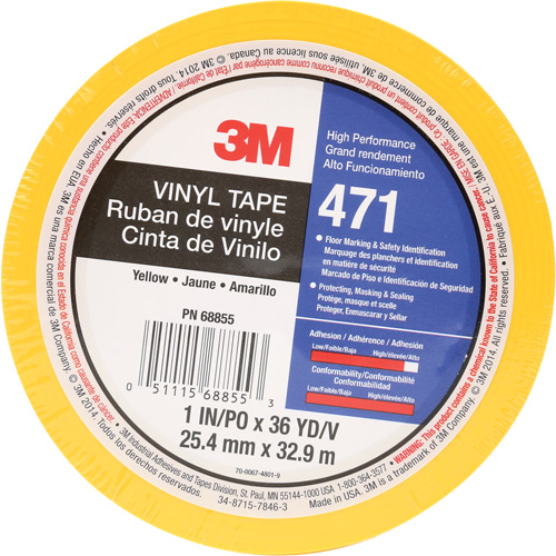 Ruban en vinyle 471, 25,4 mm (1") la x 32,9 m (108') lo, 5,2 mils, Jaune Haskins Industrial Inc.