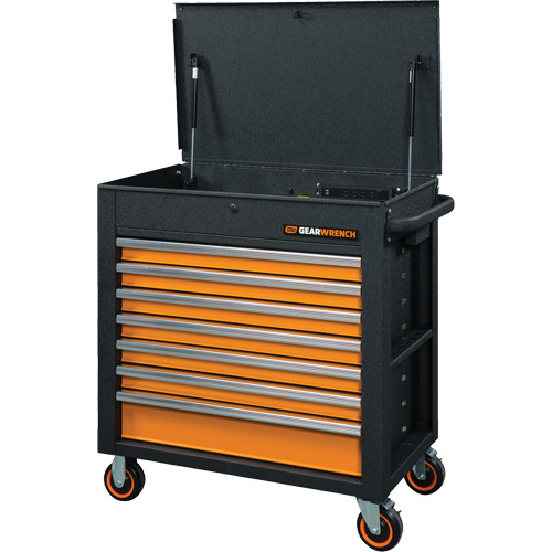 Chariot &agrave; outils s&eacute;rie GSX avec dessus inclin&eacute;, 7 tiroirs, 35" lo x 20" la x 39" h, Noir/Orange Haskins Industrial Inc.
