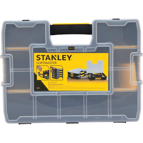 SortMaster&reg; Stackable Small Parts Organizer, 17-3/8" W x 13" D x 3-1/2" H, Black Haskins Industrial Inc.