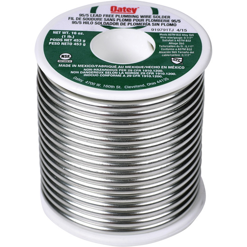 95/5 Plumbing Solder, Lead-Free, 95% Tin 5% Antimony, Solid Core, 0.3125" Dia. Haskins Industrial Inc.