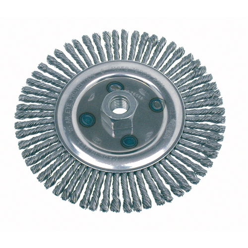 Knot Wire Wheel Brushes - Stringer Bead, 4-7/8" Dia., 0.02" Fill, 5/8"-11 Arbor, Steel Haskins Industrial Inc.