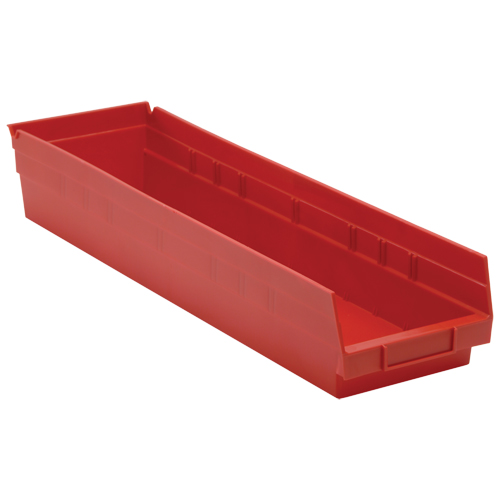 Shelf Bins, 6-5/8" W x 4" H x 23-5/8" D, Red, 50 lbs. Capacity Haskins Industrial Inc.