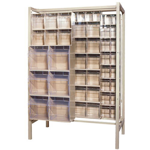 Syst&egrave;me de stockage &agrave; glissi&egrave;re &agrave; bacs basculants autonome, 51-1/4" la x 26" p x 77" h, 101 tiroirs Haskins Industrial Inc.