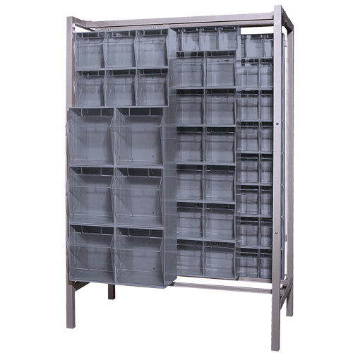 Syst&egrave;me de stockage &agrave; glissi&egrave;re &agrave; bacs basculants autonome, 51-1/4" la x 26" p x 77" h, 101 tiroirs Haskins Industrial Inc.