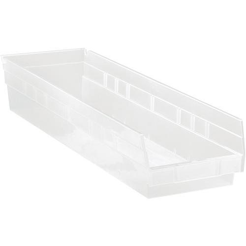 Shelf Bins, 6-5/8" W x 4" H x 23-5/8" D, Clear, 50 lbs. Capacity Haskins Industrial Inc.
