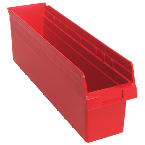 Store-Max Shelf Bins, 6-5/8" W x 8" H x 23-5/8" D, Red, 68 lbs. Capacity Haskins Industrial Inc.