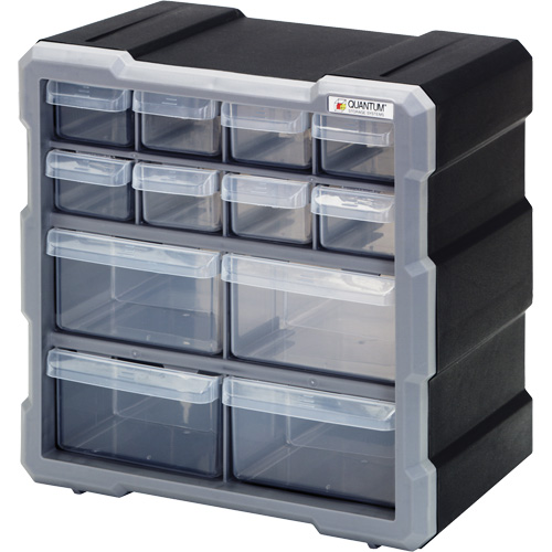 Drawer Cabinet, Plastic, 12 Drawers, 10-1/2" x 6-1/4" x 10-1/4", Black Haskins Industrial Inc.