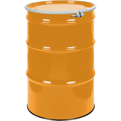 Barils en acier, 55 gal. US (45 gal. imp.), Non doubl&eacute;, Orange, Dessus ouvert, UN1A2/Y1.5/150, Calibre 16 Haskins Industrial Inc.
