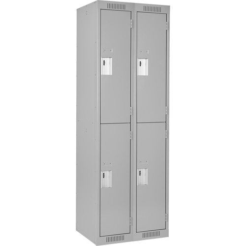 Clean Line Lockers, 2 -tier, Bank of 2, 24" x 18" x 72", Steel, Grey, Rivet (Assembled) Haskins Industrial Inc.