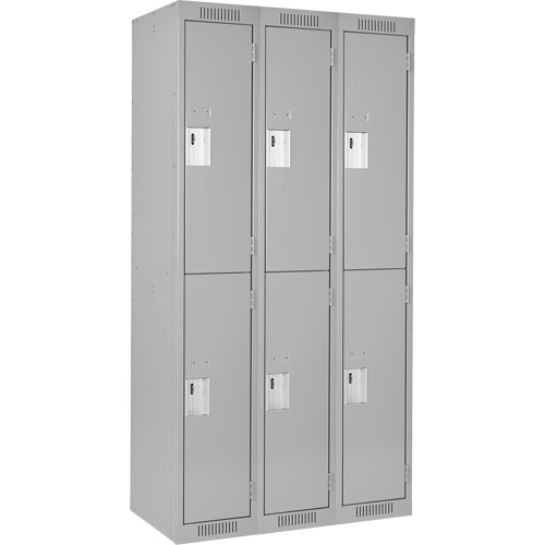 Clean Line Lockers, 2 -tier, Bank of 3, 36" x 18" x 72", Steel, Grey, Rivet (Assembled) Haskins Industrial Inc.