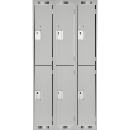 Clean Line Lockers, 2 -tier, Bank of 3, 36" x 18" x 72", Steel, Grey, Rivet (Assembled) Haskins Industrial Inc.
