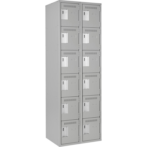 Clean Line Lockerettes, 6 -tier, Bank of 2, 24" x 18" x 72", Steel, Grey, Rivet (Assembled) Haskins Industrial Inc.
