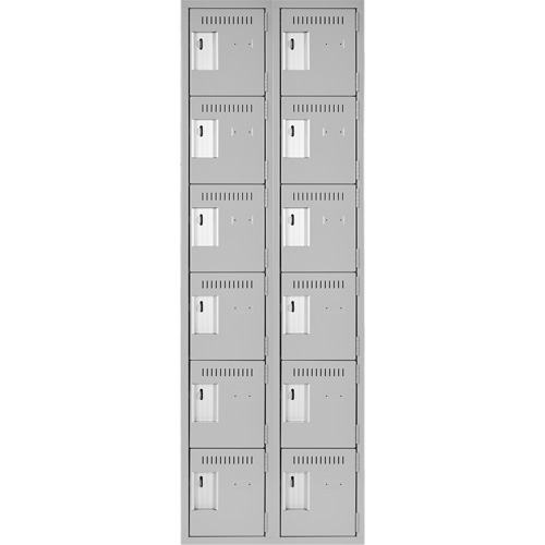Clean Line Lockerettes, 6 -tier, Bank of 2, 24" x 18" x 72", Steel, Grey, Rivet (Assembled) Haskins Industrial Inc.
