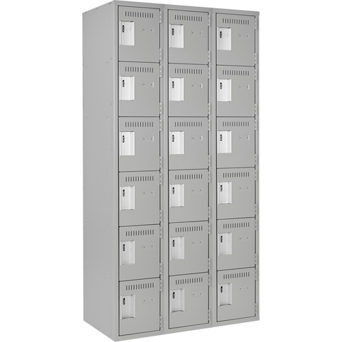 Clean Line Lockerettes, 6 -tier, Bank of 3, 36" x 18" x 72", Steel, Grey, Rivet (Assembled) Haskins Industrial Inc.