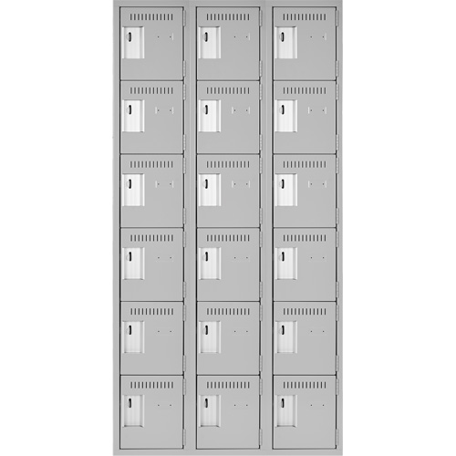 Clean Line Lockerettes, 6 -tier, Bank of 3, 36" x 18" x 72", Steel, Grey, Rivet (Assembled) Haskins Industrial Inc.