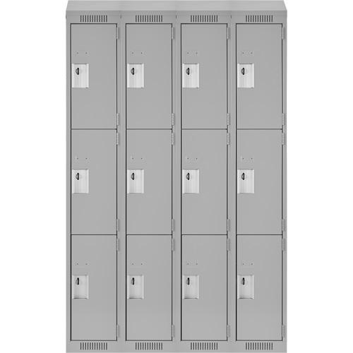 Clean Line Lockers, 3 -tier, Bank of 4, 48" x 18" x 78", Steel, Grey, Rivet (Assembled) Haskins Industrial Inc.