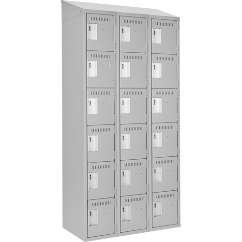 Clean Line Lockerette , 6 -tier, Bank of 3, 36" x 18" x 78", Steel, Grey, Rivet (Assembled) Haskins Industrial Inc.