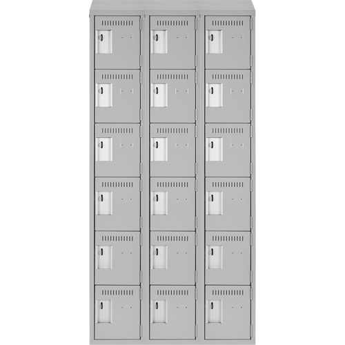 Clean Line Lockerette , 6 -tier, Bank of 3, 36" x 18" x 78", Steel, Grey, Rivet (Assembled) Haskins Industrial Inc.