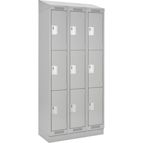 Clean Line Lockers, 3 -tier, Bank of 3, 36" x 18" x 82", Steel, Grey, Rivet (Assembled) Haskins Industrial Inc.