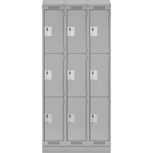 Clean Line Lockers, 3 -tier, Bank of 3, 36" x 18" x 82", Steel, Grey, Rivet (Assembled) Haskins Industrial Inc.