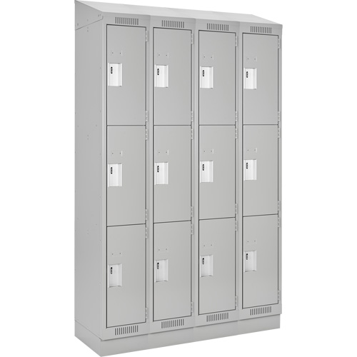 Clean Line Lockers, 3 -tier, Bank of 4, 48" x 18" x 82", Steel, Grey, Rivet (Assembled) Haskins Industrial Inc.