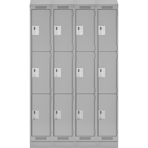 Clean Line Lockers, 3 -tier, Bank of 4, 48" x 18" x 82", Steel, Grey, Rivet (Assembled) Haskins Industrial Inc.
