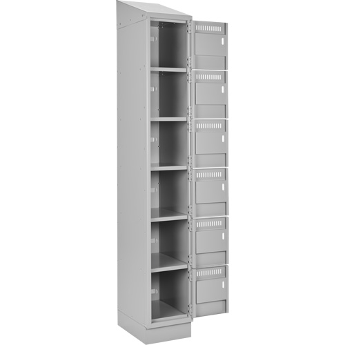 Clean Line Lockerette, 6 -tier, Bank of 4, 48" x 18" x 82", Steel, Grey, Rivet (Assembled) Haskins Industrial Inc.