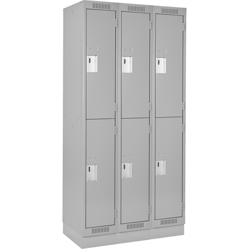 Clean Line Lockers, 2 -tier, Bank of 3, 36" x 18" x 76", Steel, Grey, Rivet (Assembled) Haskins Industrial Inc.