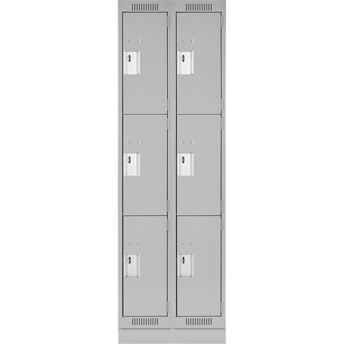 Clean Line Lockers, 3 -tier, Bank of 2, 24" x 18" x 76", Steel, Grey, Rivet (Assembled) Haskins Industrial Inc.