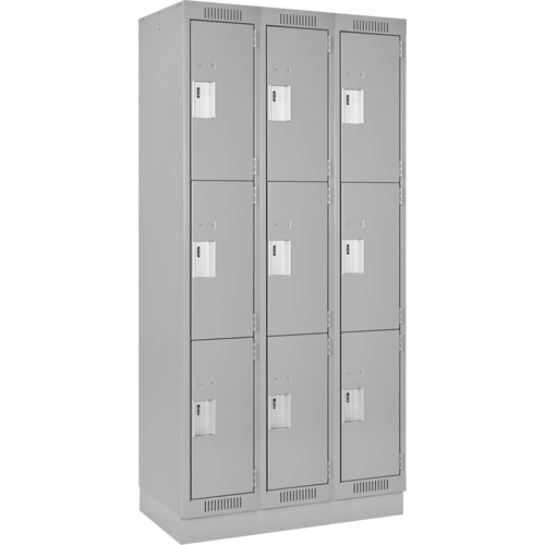 Clean Line Lockers, 3 -tier, Bank of 3, 36" x 18" x 76", Steel, Grey, Rivet (Assembled) Haskins Industrial Inc.