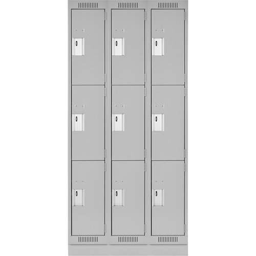 Clean Line Lockers, 3 -tier, Bank of 3, 36" x 18" x 76", Steel, Grey, Rivet (Assembled) Haskins Industrial Inc.