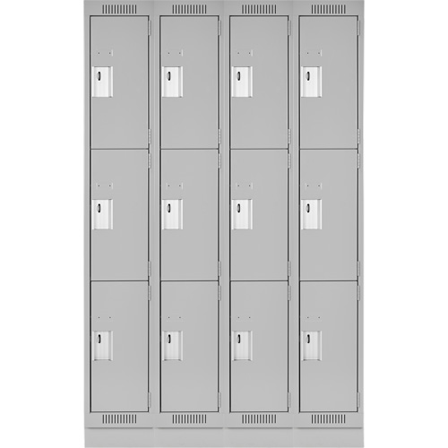 Clean Line Lockers, 3 -tier, Bank of 4, 48" x 18" x 76", Steel, Grey, Rivet (Assembled) Haskins Industrial Inc.