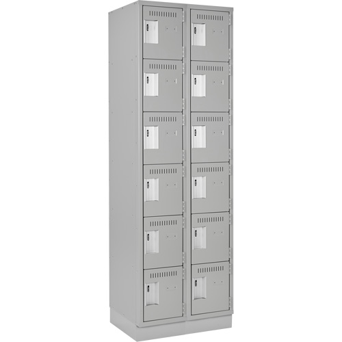 Clean Line Lockerette, 6 -tier, Bank of 2, 24" x 18" x 76", Steel, Grey, Rivet (Assembled) Haskins Industrial Inc.