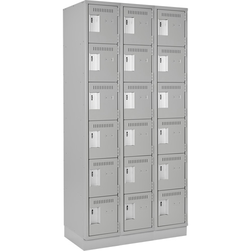 Clean Line Lockerette, 6 -tier, Bank of 3, 36" x 18" x 76", Steel, Grey, Rivet (Assembled) Haskins Industrial Inc.