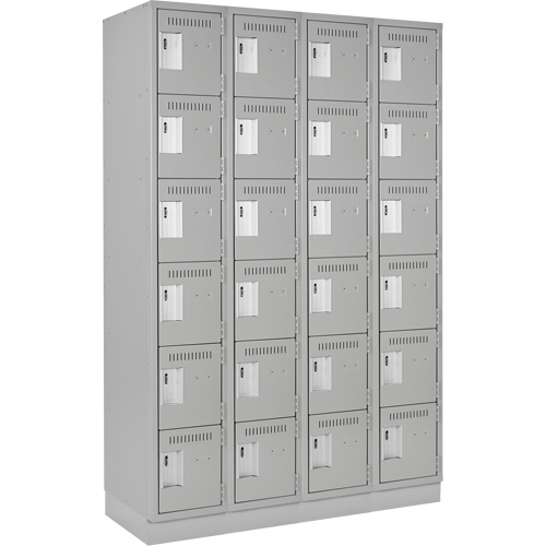 Clean Line Lockerette, 6 -tier, Bank of 4, 48" x 18" x 76", Steel, Grey, Rivet (Assembled) Haskins Industrial Inc.