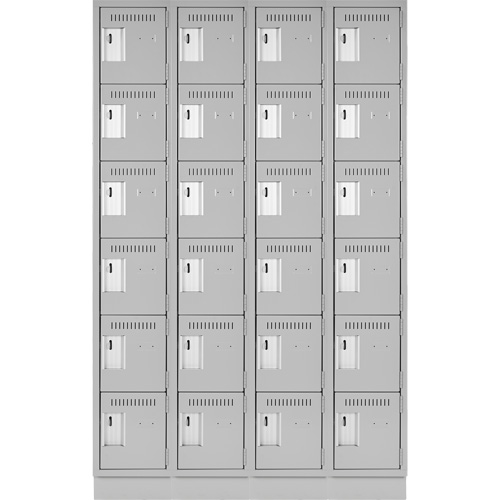Clean Line Lockerette, 6 -tier, Bank of 4, 48" x 18" x 76", Steel, Grey, Rivet (Assembled) Haskins Industrial Inc.