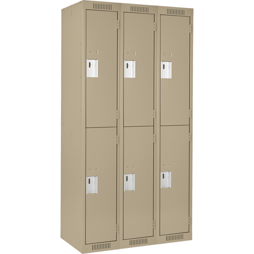 Clean Line Lockers, 2 -tier, Bank of 3, 36" x 18" x 72", Steel, Beige, Rivet (Assembled) Haskins Industrial Inc.