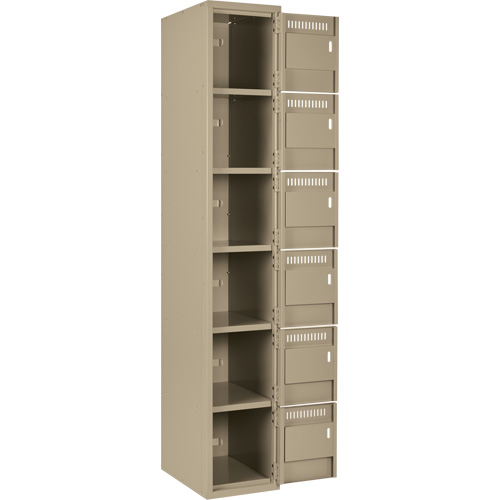 Clean Line Lockerette, 6 -tier, Bank of 4, 48" x 18" x 72", Steel, Beige, Rivet (Assembled) Haskins Industrial Inc.