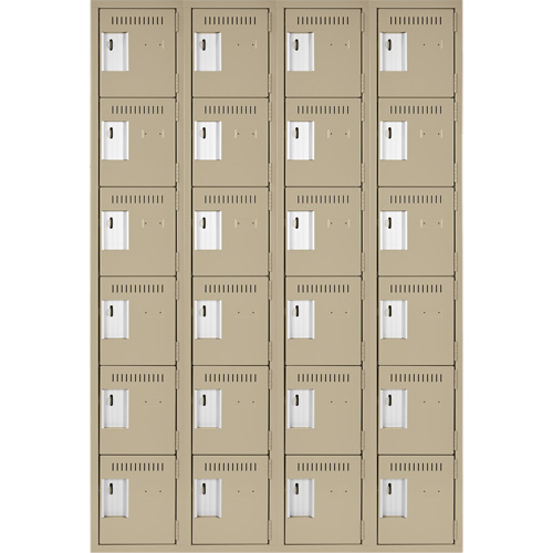 Clean Line Lockerette, 6 -tier, Bank of 4, 48" x 18" x 72", Steel, Beige, Rivet (Assembled) Haskins Industrial Inc.