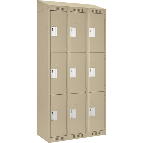 Clean Line Lockers, 3 -tier, Bank of 3, 36" x 18" x 78", Steel, Beige, Rivet (Assembled) Haskins Industrial Inc.