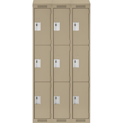Clean Line Lockers, 3 -tier, Bank of 3, 36" x 18" x 78", Steel, Beige, Rivet (Assembled) Haskins Industrial Inc.