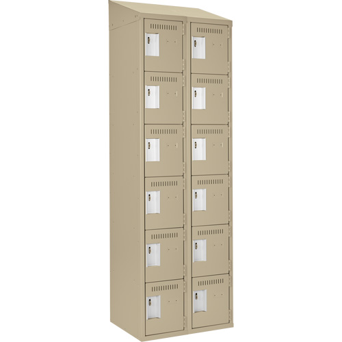 Clean Line Lockerette, 6 -tier, Bank of 2, 24" x 18" x 78", Steel, Beige, Rivet (Assembled) Haskins Industrial Inc.