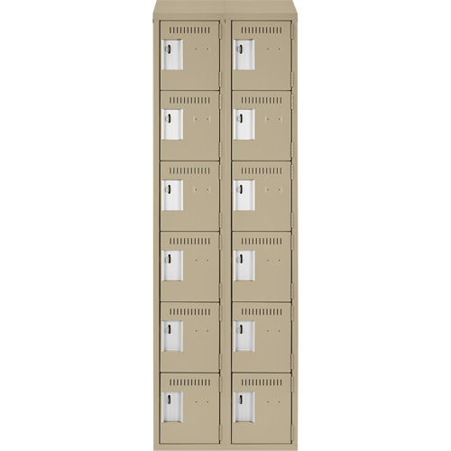 Clean Line Lockerette, 6 -tier, Bank of 2, 24" x 18" x 78", Steel, Beige, Rivet (Assembled) Haskins Industrial Inc.