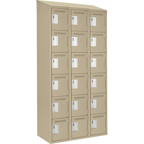 Clean Line Lockerette, 6 -tier, Bank of 3, 36" x 18" x 78", Steel, Beige, Rivet (Assembled) Haskins Industrial Inc.